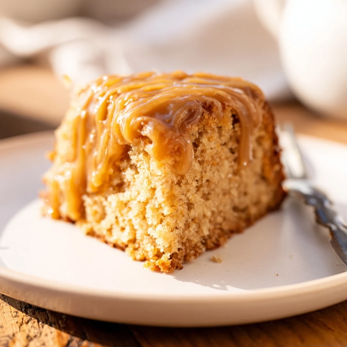 Golden honey pound cake, a warm, buttery slice with a glistening optional honey glaze.