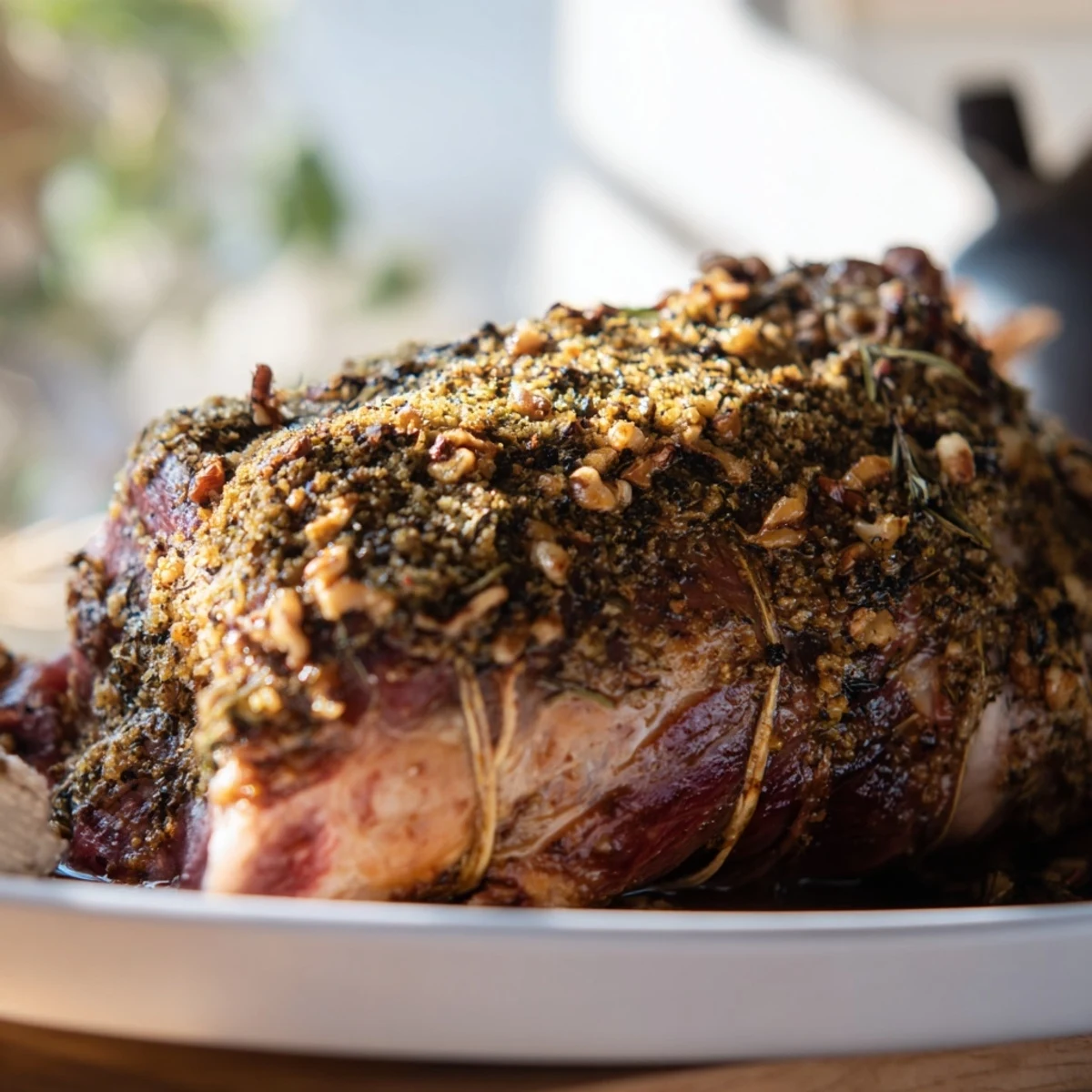 Savory Thyme and Pecan Crusted Pork Tenderloin, with crispy pecan crust, a delicious main dish.
