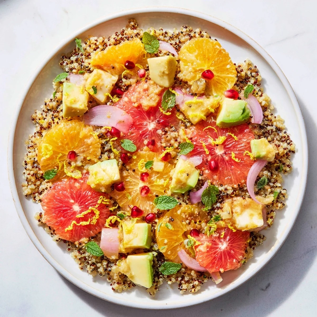 Enjoy a colorful Fresh Citrus & Avocado Quinoa Bowl, full of textures and bright flavors, perfect for lunch.