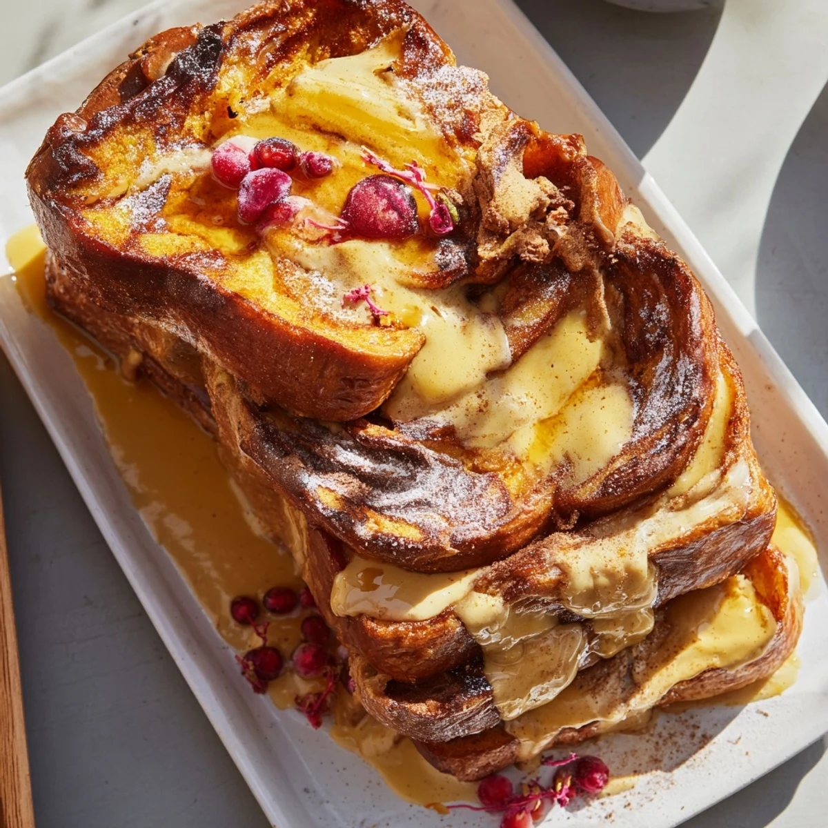 A warm, inviting photo of the Soft Spice Baked French Toast Casserole, perfect for a cozy brunch.