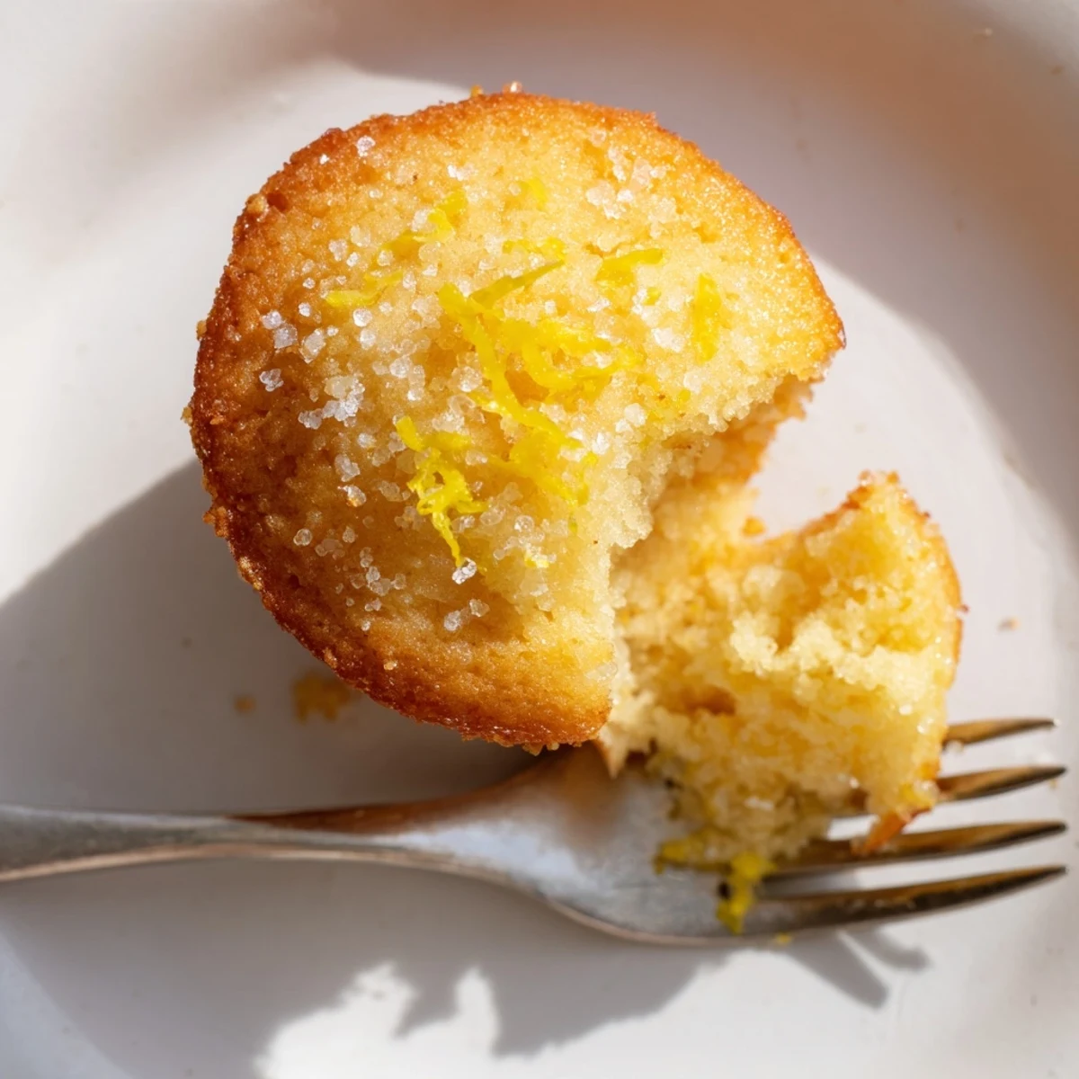 Simple sweet lemon zest muffins, golden brown and fluffy, perfect for a cozy breakfast with a cup of coffee.