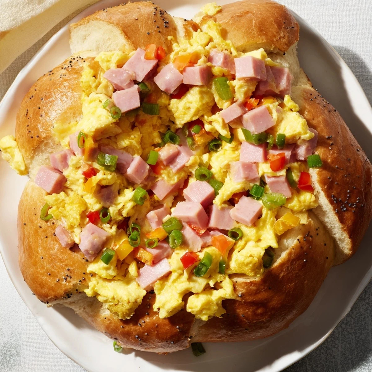 A beautiful close-up of the delicious egg and ham bake, perfect for a special breakfast gathering.