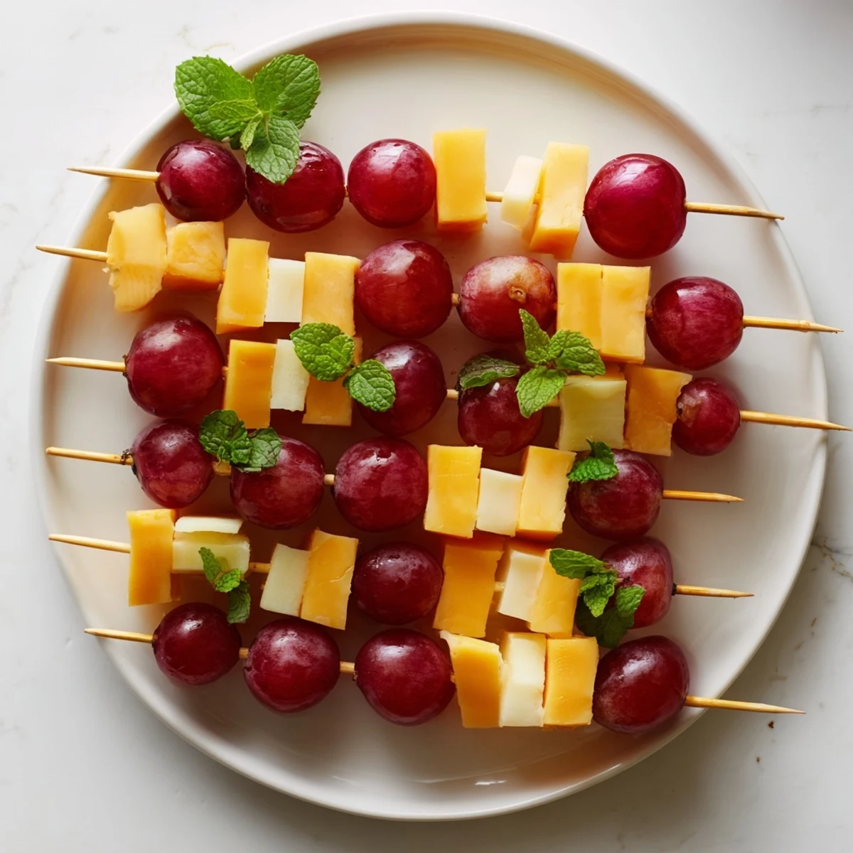 Fresh, colorful cheese and grape skewers offer a refreshing and easy party appetizer.