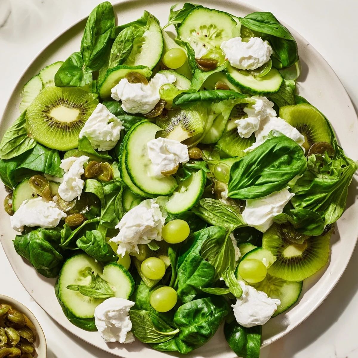 Emerald Isle Greenscape salad with creamy mozzarella cheese, a refreshing vegetarian delight.