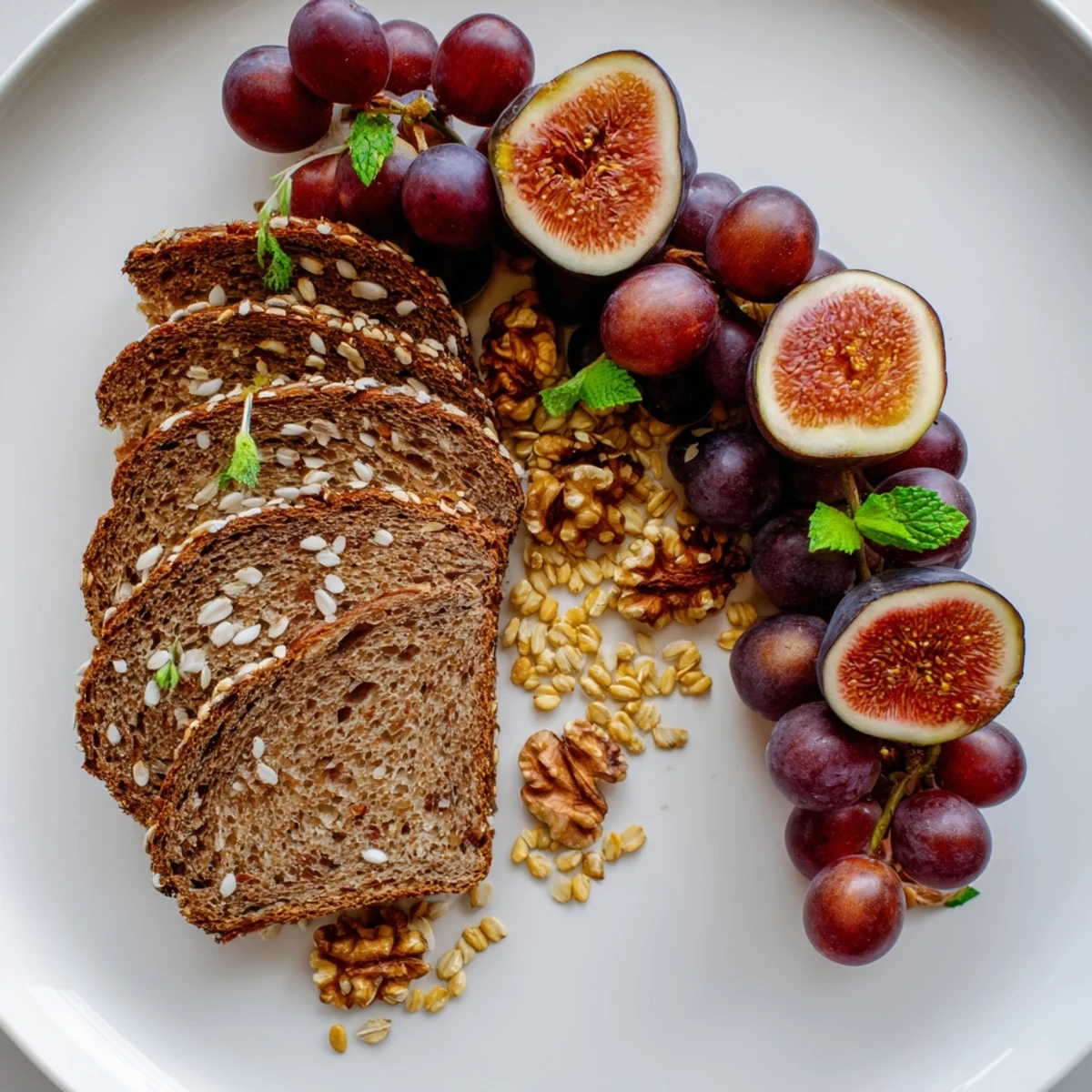 The Harvest Scythe bread and fruit platter, overflowing with fresh breads, ripe apples, and figs ready to share.