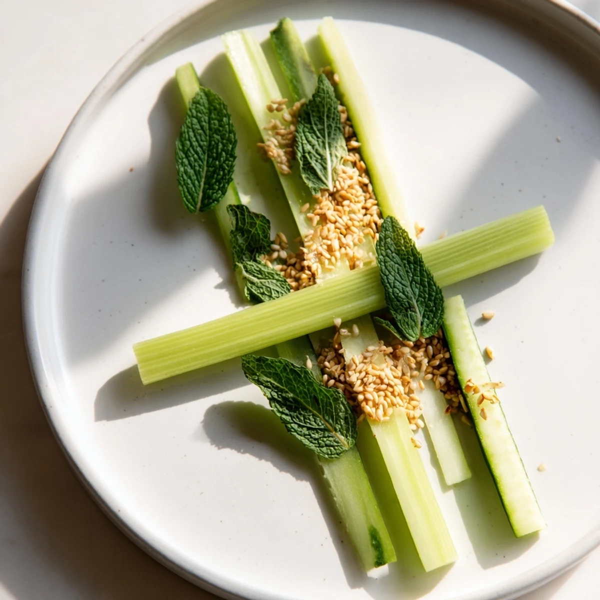 A close-up of The Bamboo Zen: cool cucumber and celery sticks ready for a light, delicious bite.