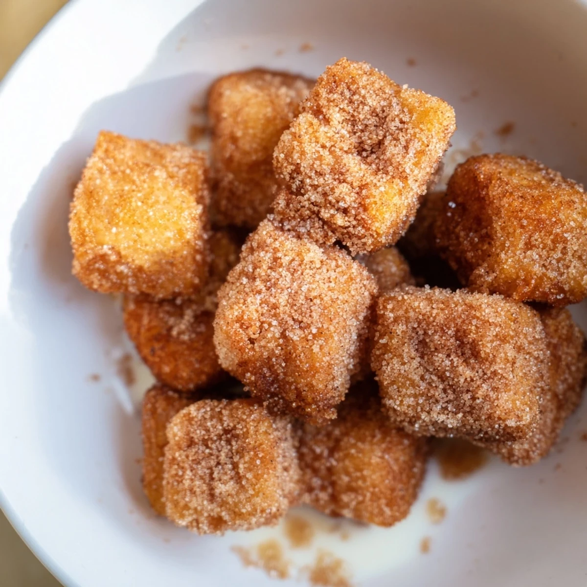 Crispy bite-sized pieces of French Toast Cereal glistening with cinnamon sugar, the perfect breakfast.