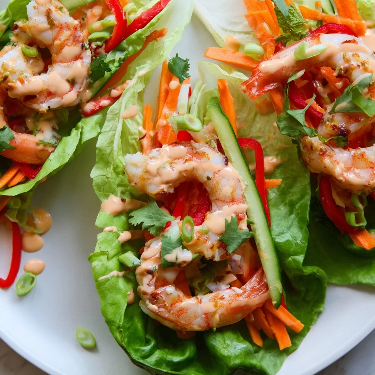 A close-up of delicious shrimp lettuce cups, showcasing a healthy and flavorful Asian-inspired meal.
