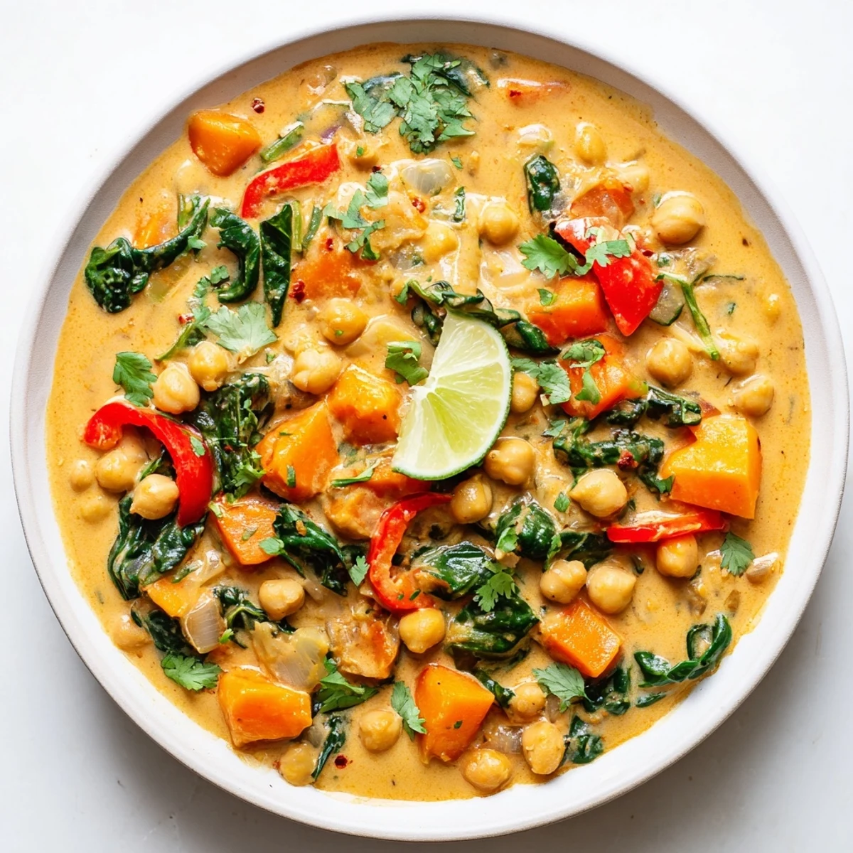 Steaming Chickpea Curry, a colorful one-pot meal, garnished with fresh cilantro and served with rice.