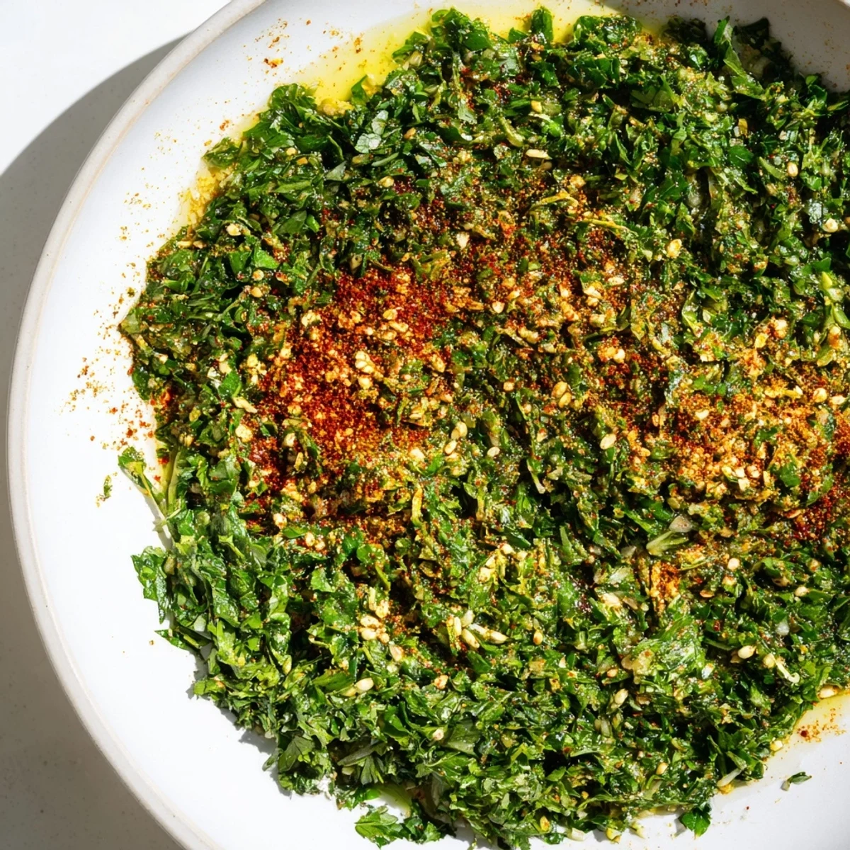 Bright green Moroccan Chermoula Marinade coats fish, promising a flavorful, aromatic North African culinary experience.