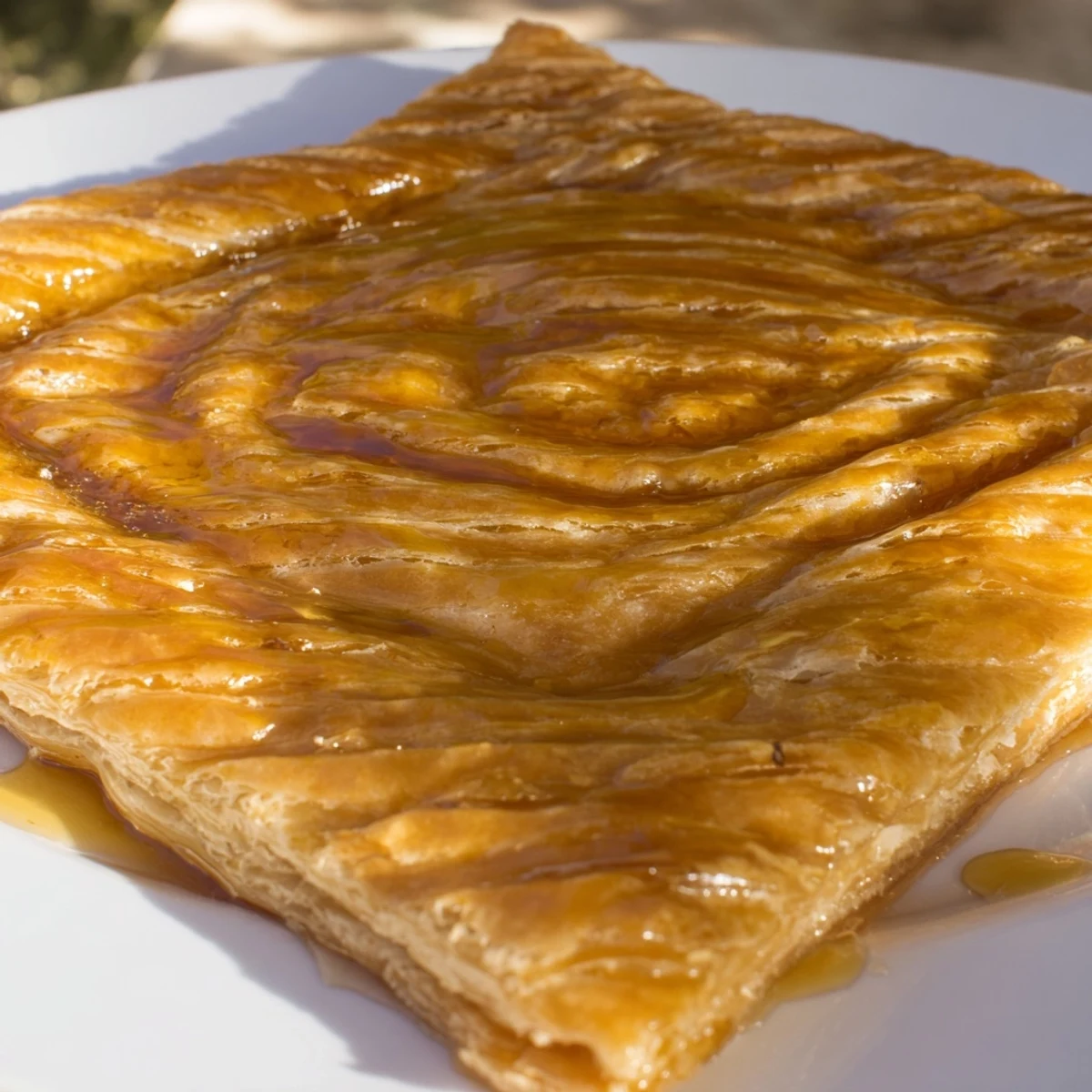 Golden and flaky Moroccan Msemen pastry, pan-fried to perfection, served steaming hot with honey.