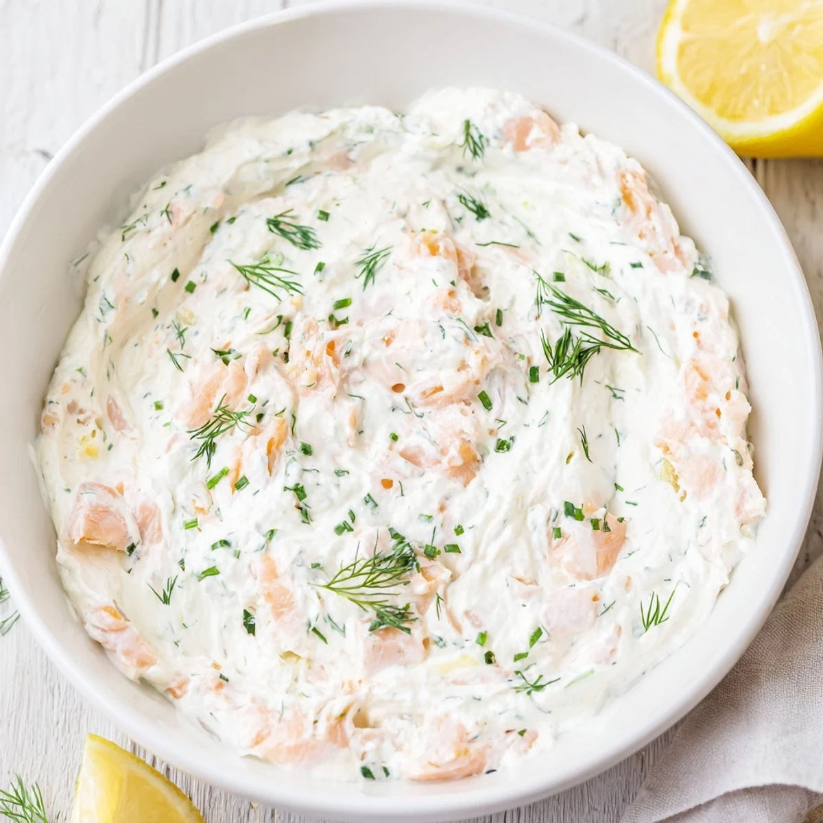 A bowl of rich smoked salmon dip, ready to enjoy with cucumber slices and rye bread.