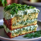 Savory Pickle Cake with tangy dill frosting, a unique appetizer delight.