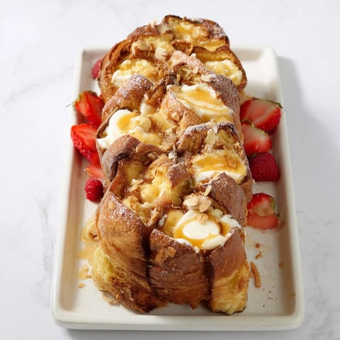 Golden, cinnamon-dusted Soft Spice Baked French Toast Casserole, ready to serve with fresh berries and syrup.