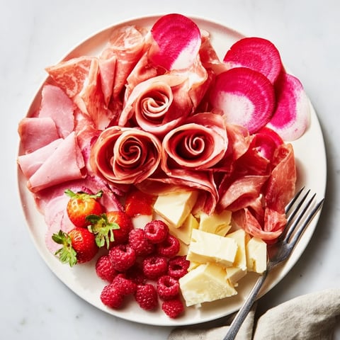 Pink Petal Watercolor Wash platter: A beautifully arranged appetizer with pink hues, perfect for elegant spring brunches.