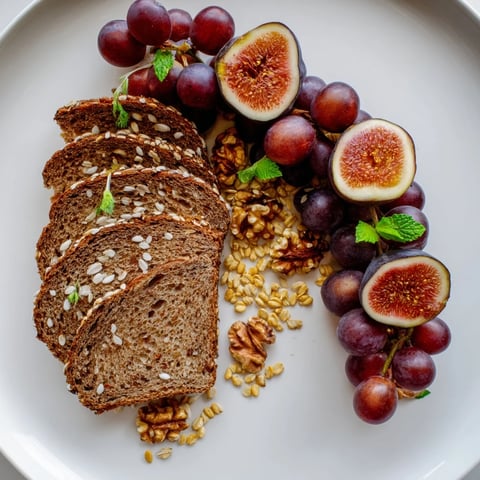 The Harvest Scythe bread and fruit platter, overflowing with fresh breads, ripe apples, and figs ready to share.