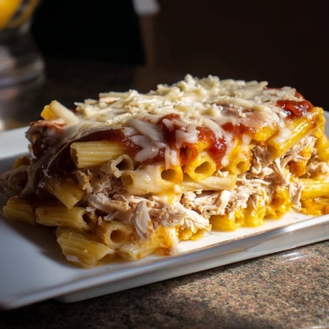 Golden crust of moist maker pasta casserole bubbling from the oven, ready to serve.