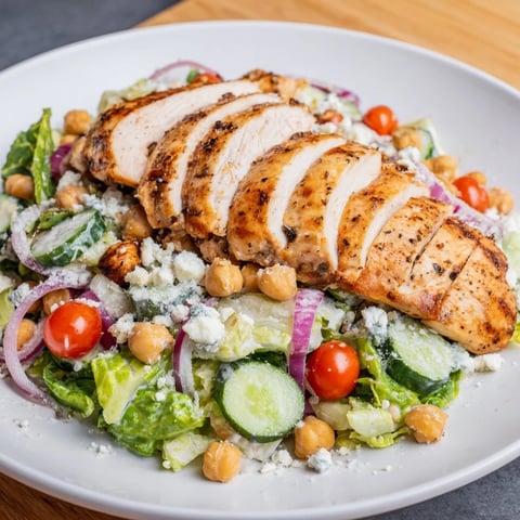 Grilled chicken Caesar Pasta-less Bowl with savory dressing and crunchy toppings visible.