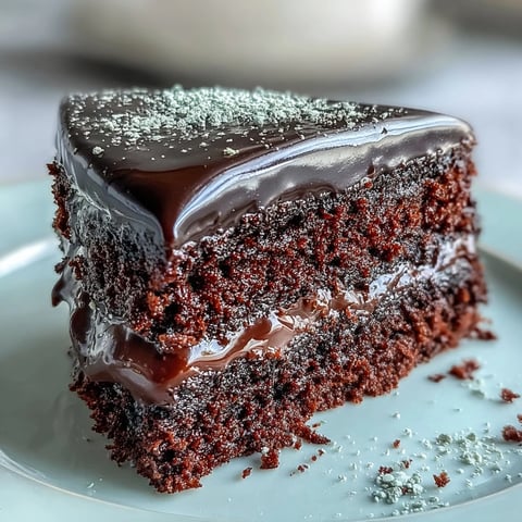 A slice of Easy Chocolate Fudge Cake with moist crumbs and silky-smooth icing, served on a white plate.