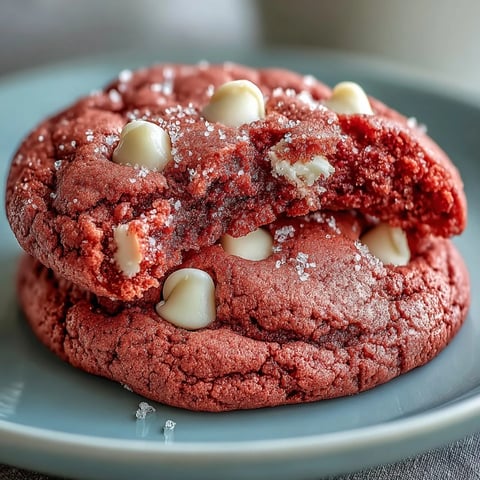 Freshly baked Pink Velvet Cookies with creamy white chocolate chips, slightly cracked and chewy on a wooden board.