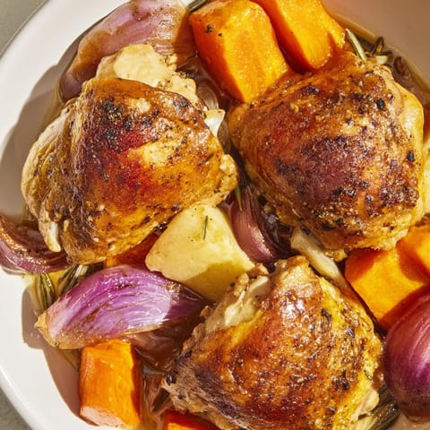 Savory Honey-Glazed Chicken with Roasted Root Vegetables, vibrant colors and enticing aromas for autumn.