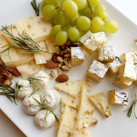 A close-up of a Gold and Silver Cheese Cube Board arrangement: creamy and colorful, ready to eat.