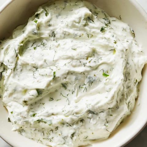 Platter with Greek Yogurt Herb Dip, pita chips, and crisp cucumber, bell pepper, and carrot sticks.  