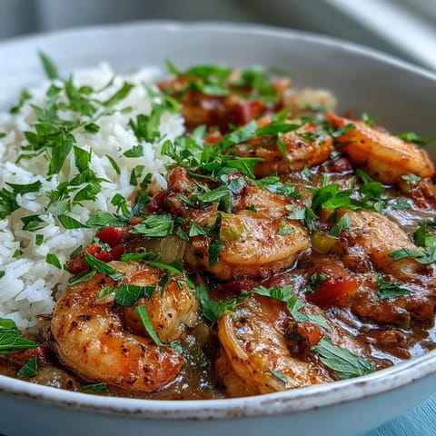 Tender shrimp simmered in a rich, dark roux create this savory Classic New Orleans Étouffée.