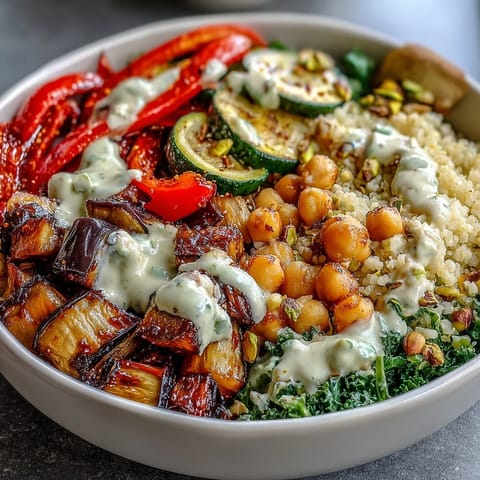 Steamed kale and warm chickpeas ready for meal prep with a creamy tahini drizzle.