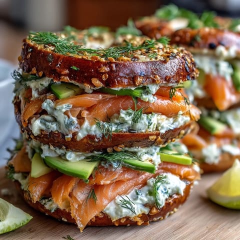 Vibrant Spring Brunch Smoked Salmon Bagel Board with Cream Cheese and Fresh Garnishes