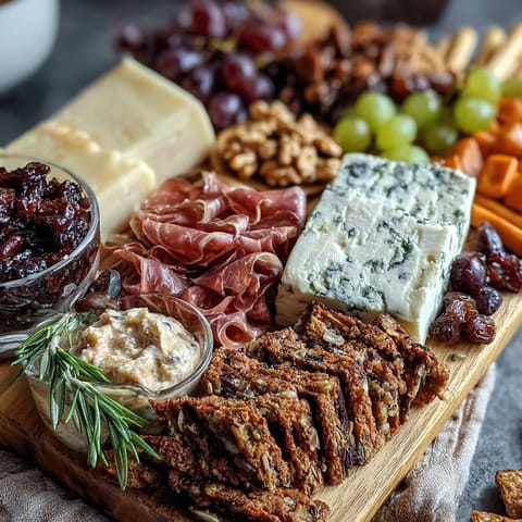 Beautiful Housewarming Party Charcuterie Board with tempting dips and crackers.