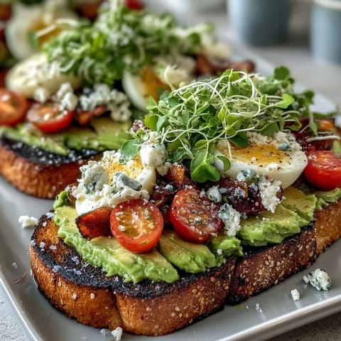 Vibrant Spring Brunch Avocado Toast Board with Toppings featuring creamy avocado spread and fresh seasonal toppings on sourdough bread.