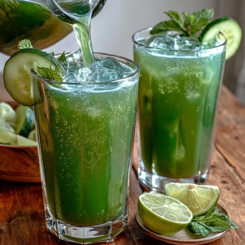 Refreshing Green Detox Cucumber Mint Agua Fresca, served iced with mint garnish.