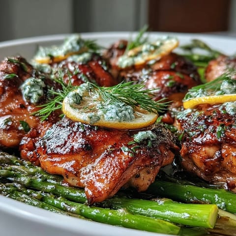 One-pan lemon herb chicken and asparagus, a complete flavorful weeknight dinner.