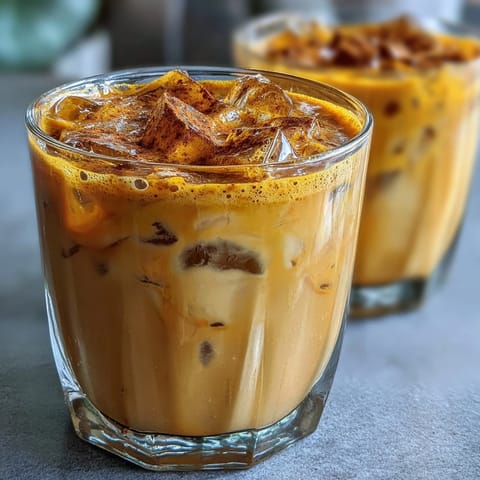 Refreshing Turmeric Golden Milk Iced Latte, a perfect iced drink for any afternoon.
