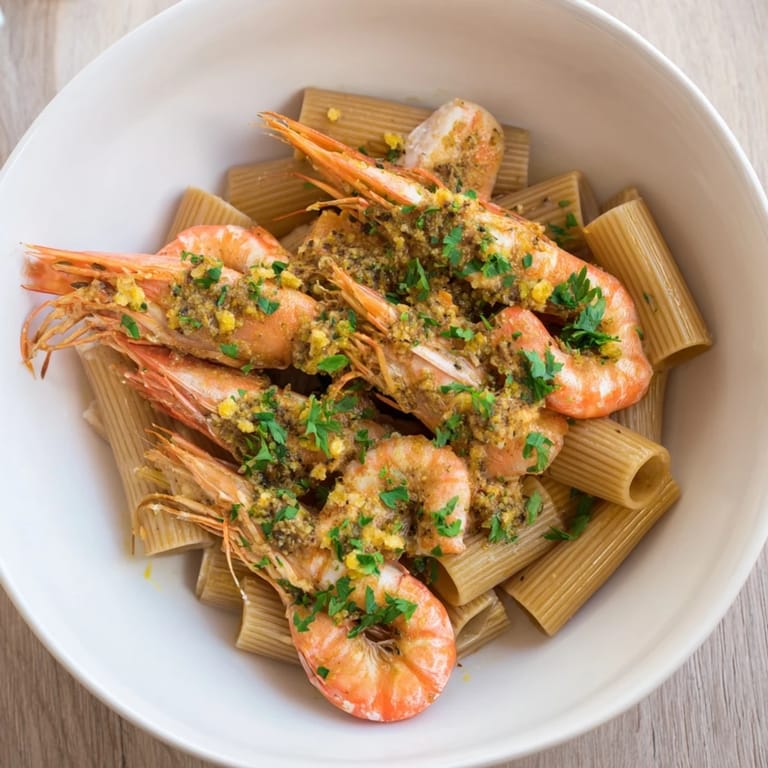 A light bowl of Light & Bright Lemon Herb Shrimp Scampi, brimming with fresh herbs and lemon wedges.