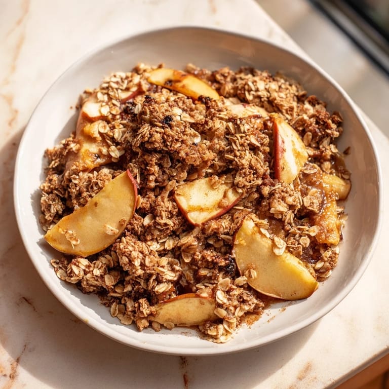 Aromatic warm rustic apple and cinnamon crumble, baked to golden perfection with a buttery oat topping.