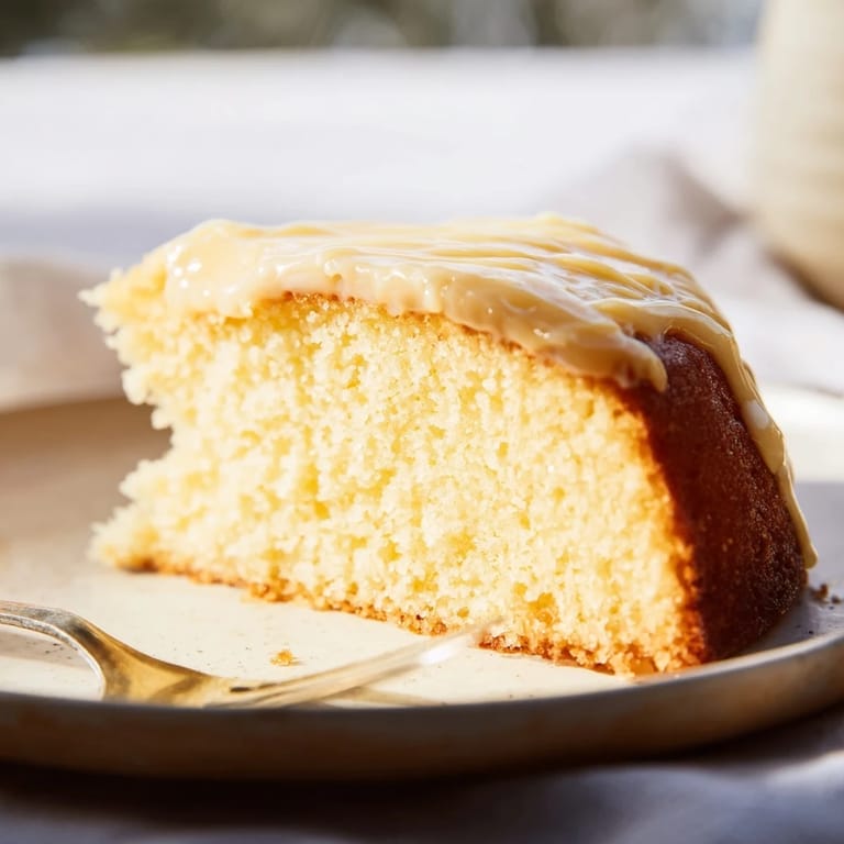 A close-up of a soft and fluffy golden honey pound cake, perfect for dessert or a sweet snack.