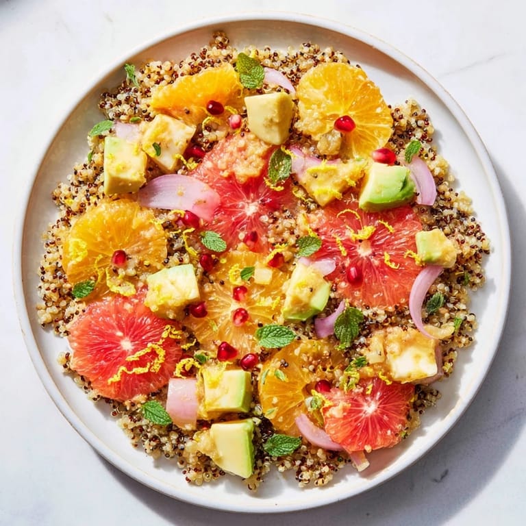 Enjoy a colorful Fresh Citrus & Avocado Quinoa Bowl, full of textures and bright flavors, perfect for lunch.