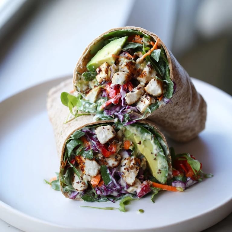 Close-up of a well-stuffed poppy-inspired chicken salad wrap, perfect for a quick and healthy lunch.