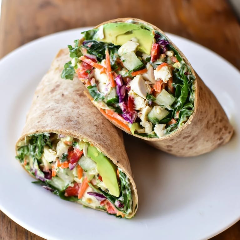 Vibrant poppy-inspired chicken salad wraps with fresh ingredients, showing healthy and delicious meal ready.