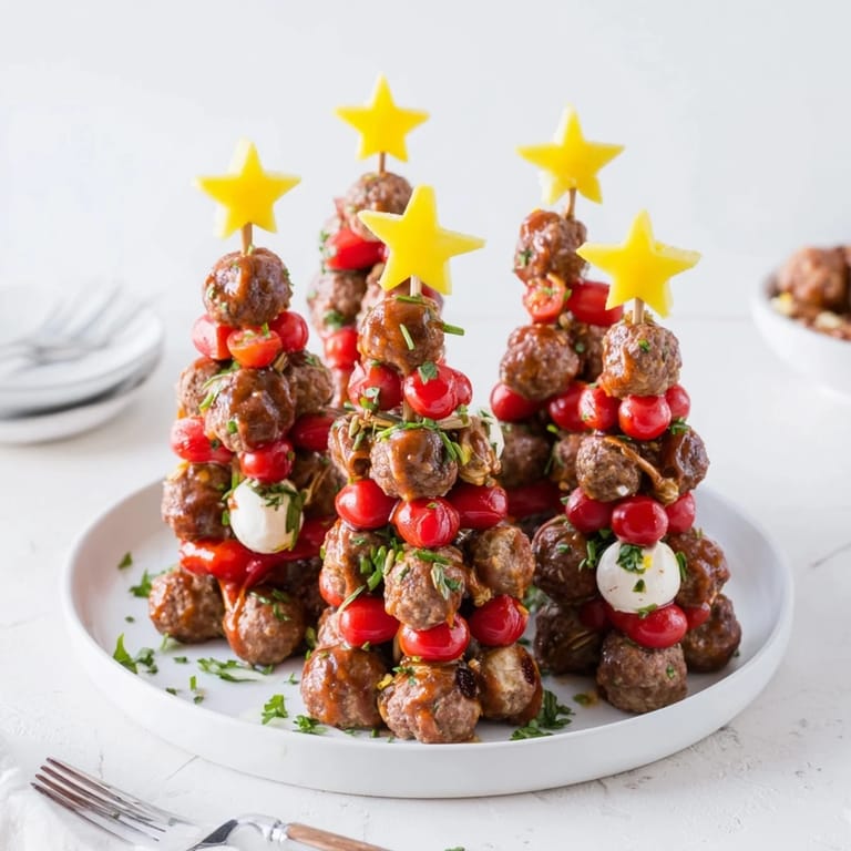 Delicious, baked Mini Meatball Christmas Trees offer a delightful holiday appetizer with golden, tasty meatballs.