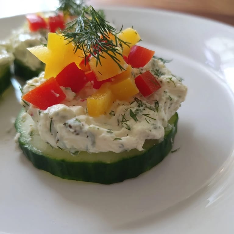 Vibrant photo of Holiday Star Cucumber Bites: Cool cucumber rounds crowned with creamy, colorful toppings.