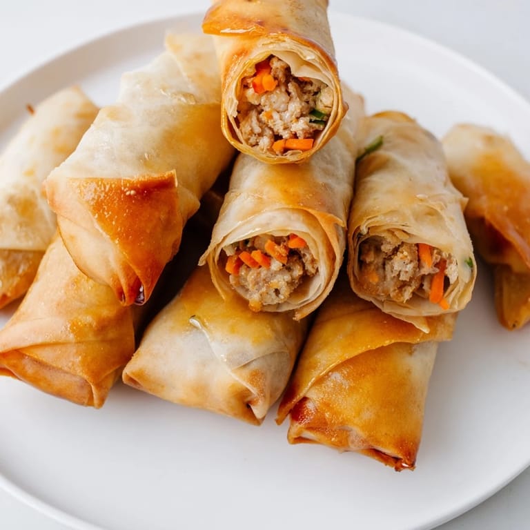 Serve these delicious air fryer chicken lumpia bites hot, with a taste of the tangy dipping sauce.