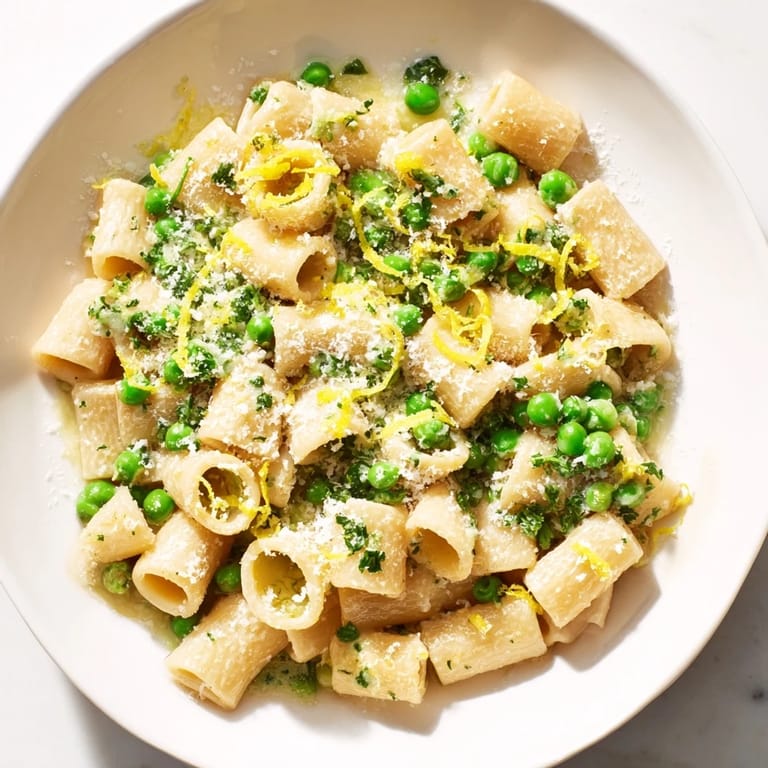 Creamy Garlic Butter Ditalini with Peas: a flavorful vegetarian meal with bright green peas.