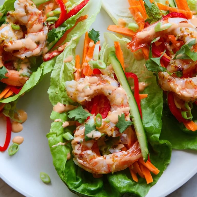 A close-up of delicious shrimp lettuce cups, showcasing a healthy and flavorful Asian-inspired meal.