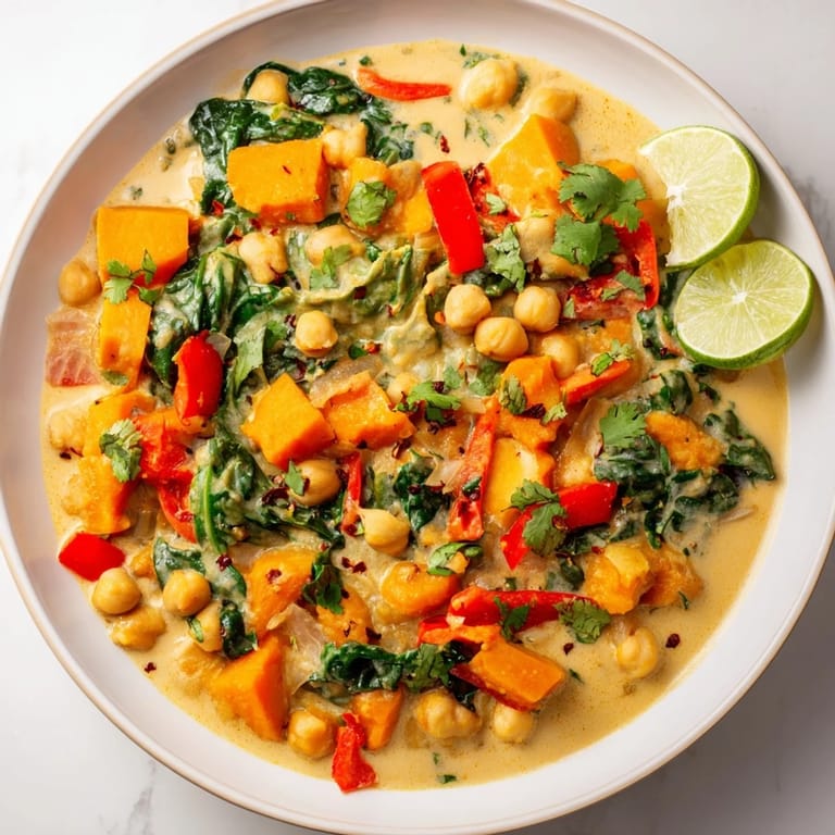 This warm bowl of Chickpea Curry showcases a blend of spices and vegetables, perfect for a cozy weeknight.