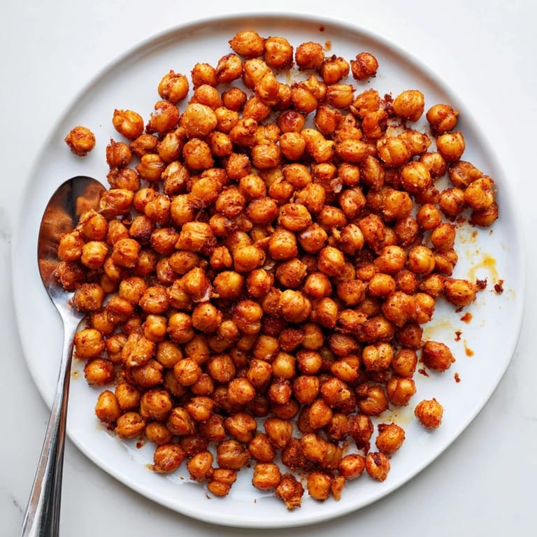 Easy oven-baked Crispy Chickpea Snack tossed in olive oil and spices, ready to enjoy as a crunchy salad topping.