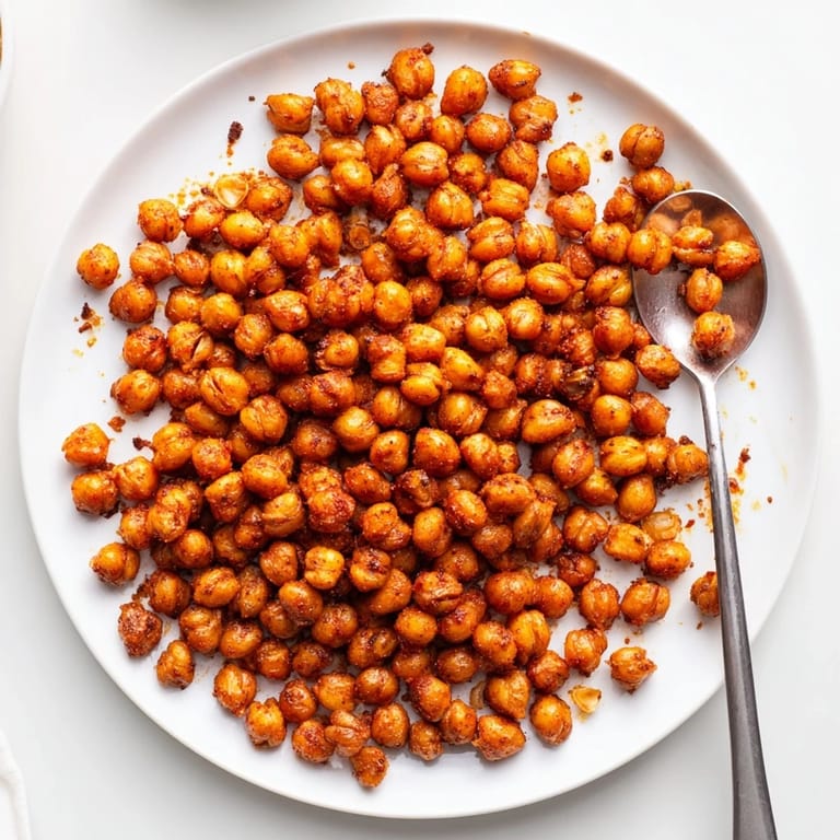Freshly roasted Crispy Chickpea Snack spiced with cayenne and paprika, served in a rustic bowl for healthy snacking.  