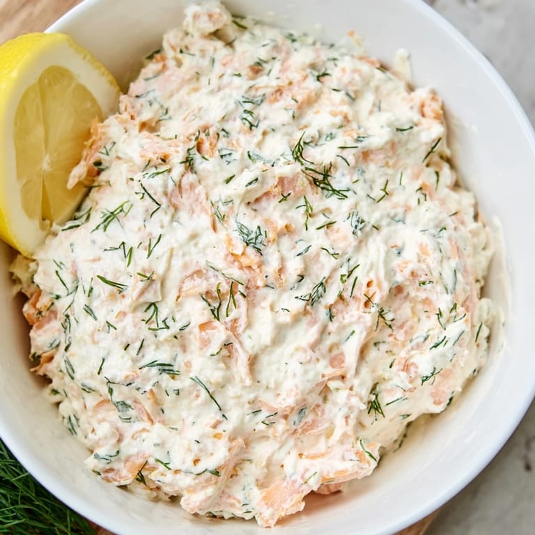 Smoked salmon dip in a bowl with chopped herbs, ideal for a gluten-free appetizer spread.  
